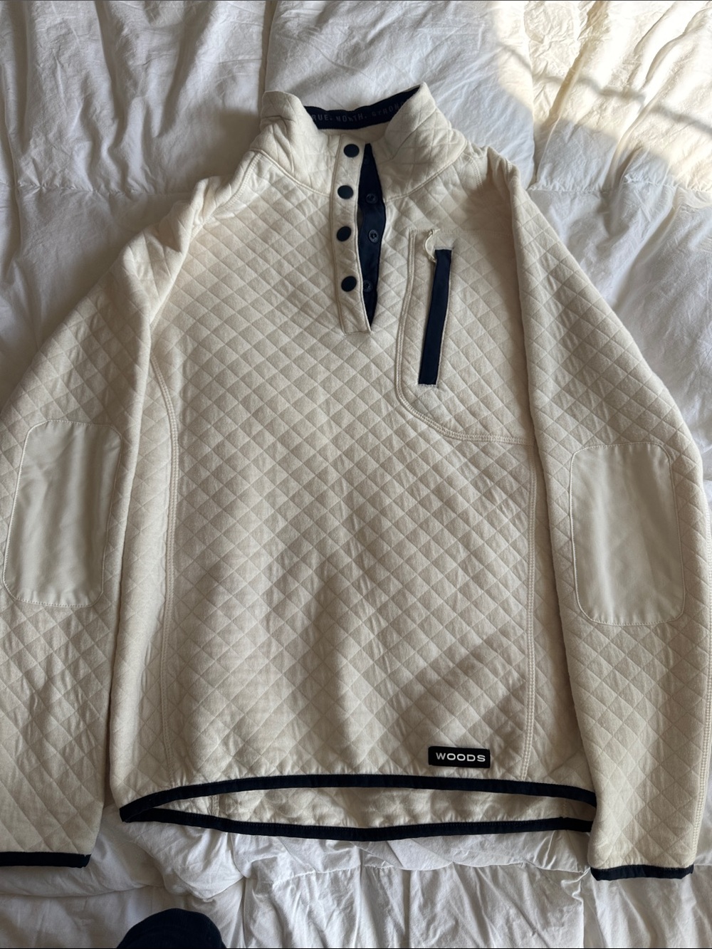 Cream Quilted Half-Zip Pullover with Black Trim